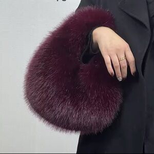 Fluffy Faux Fur Handbags - Red